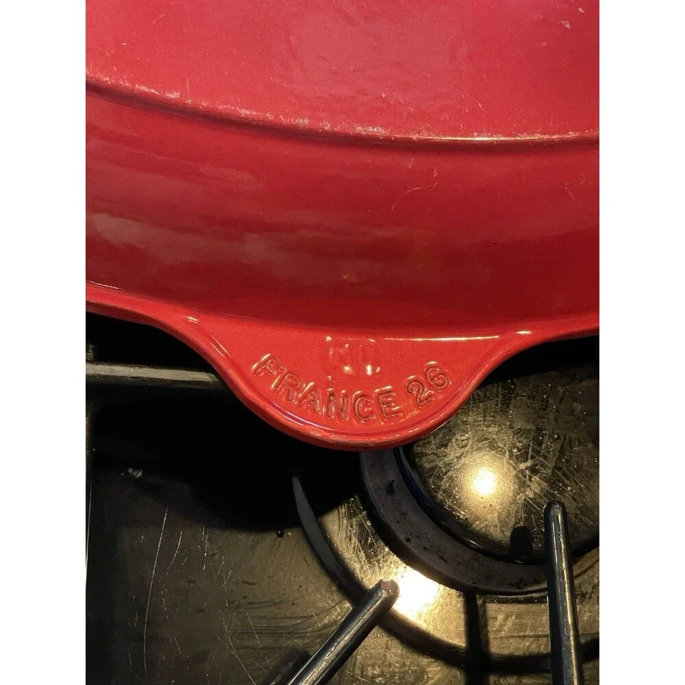 Vintage Le Creuset #26 Red Square Grill Pan France + Cast Iron Panini Press